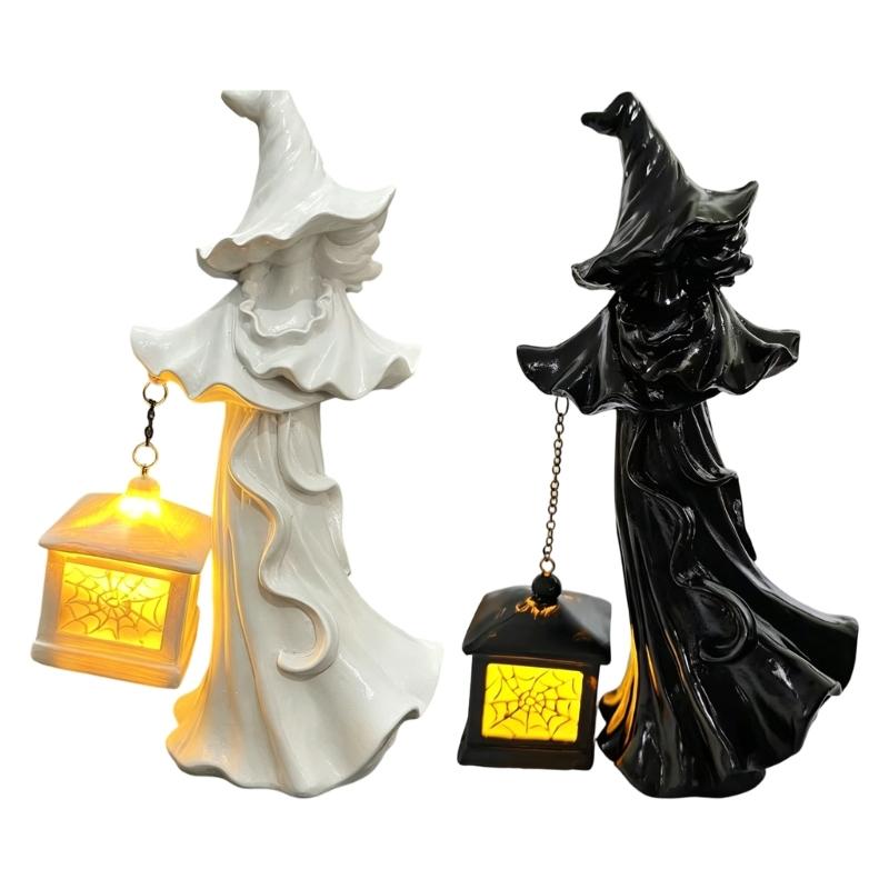 Witches Lamp Gothics Decors,Witches Table Lamp with LED Lantern,Unique Night Lights for Bedroom Desk Halloween Home Decors
