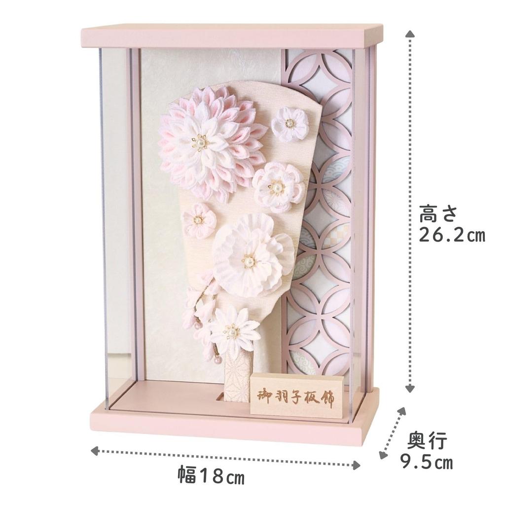 Momona Hagoita Battledore with Acrylic T2601 Pink, 7-inch Case, Tsumami-zaiku Design, Case, 26.2cm Tall, Wall-Mountable,