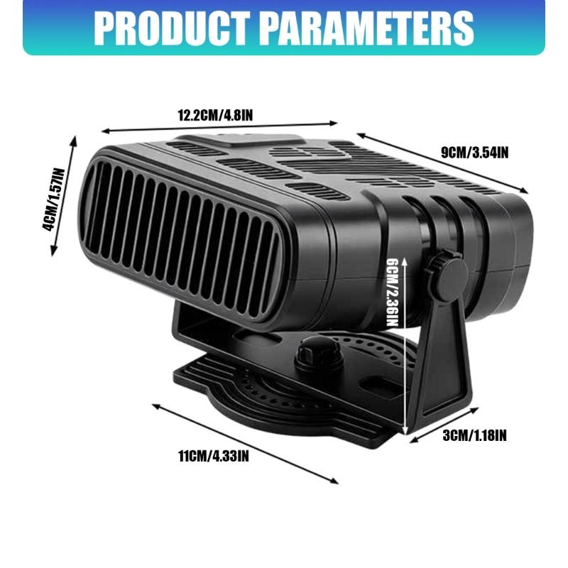 12V or 24V 2-in-1 Car Heater & Coolers, Car Windshield Heater Fan with Warm and Cool Operation, Adjustable Aiming Support and Attached Vehicle Power