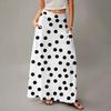 Damska Casualowa Składana Spódnica Maxi z Wysokim Stanem w Kropki z Kieszenią, Draperowana, Luźna