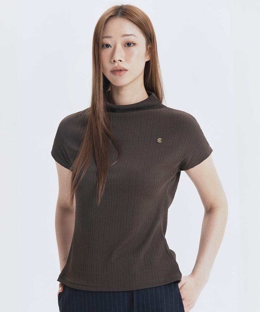 IHR Half-Neck Pleated Top / Brown