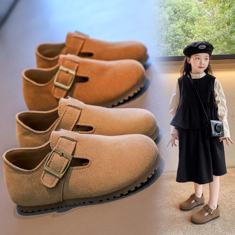 

Children s Boken shoes, girls new autumn and winter soft-soled small leather shoes, girls versatile Lofu shoes, bean shoes 28 хаки