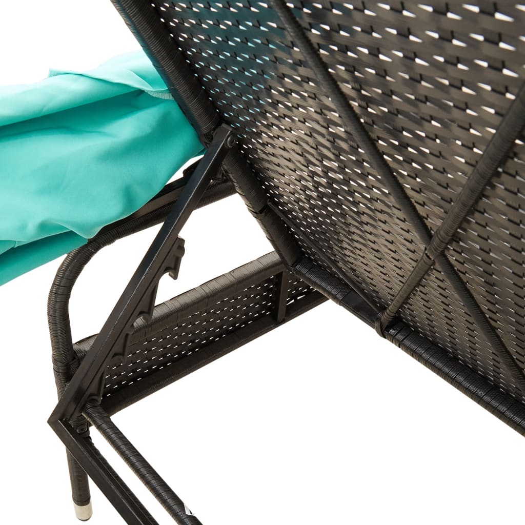 Sun Lounger with Sun Canopy Black Poly Rattan