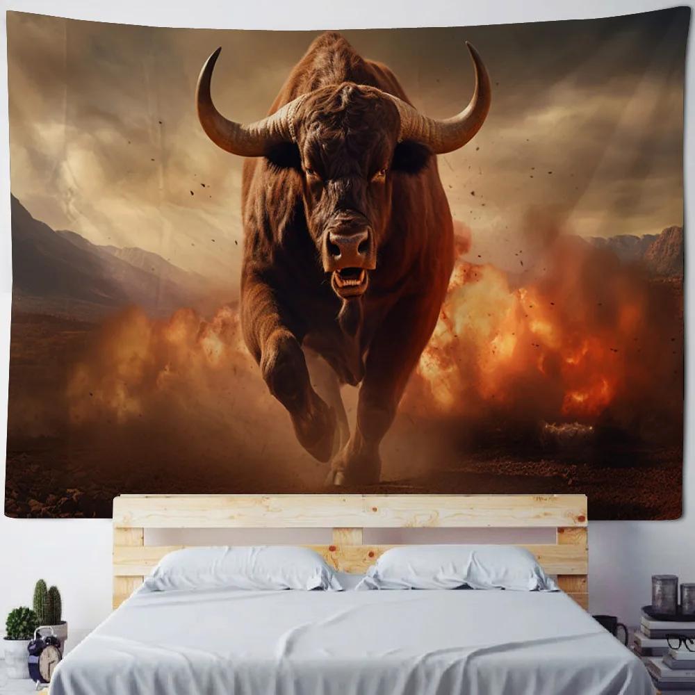 Modern Light Luxury Running Rhinoceros Elk Art Tapestry Wall Hanging Cloth for Living Room Studio Bar Decor