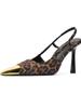 Fashion Women’s Leopard Print Slingback High Heels with Golden Pointed Toe – Stylish Fashion Footwear, Hot Sale for Party & Daily Wear