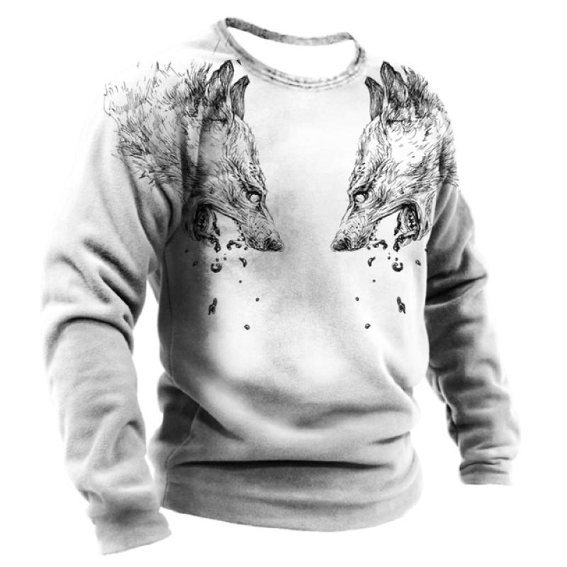 New Men T Shirt 3d Wolf Print Cotton O Neck Long Sleeve Tops Oversized Vintage Clothes Male Gothic Hip Hop Street T-shirts