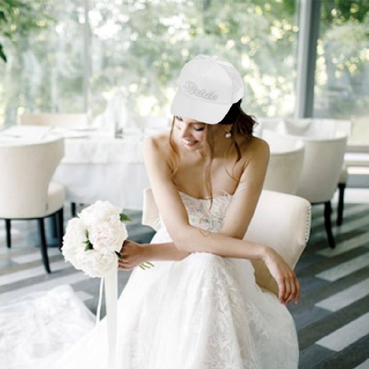 Comfortable Bride Rhinestones Embroidered Baseball Hat With Flowing Veil For Bachelorette Celebrations