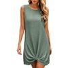 2026 European and American Women's Solid Color Casual Fashion Court Lock Round Neck Sleeveless Dress