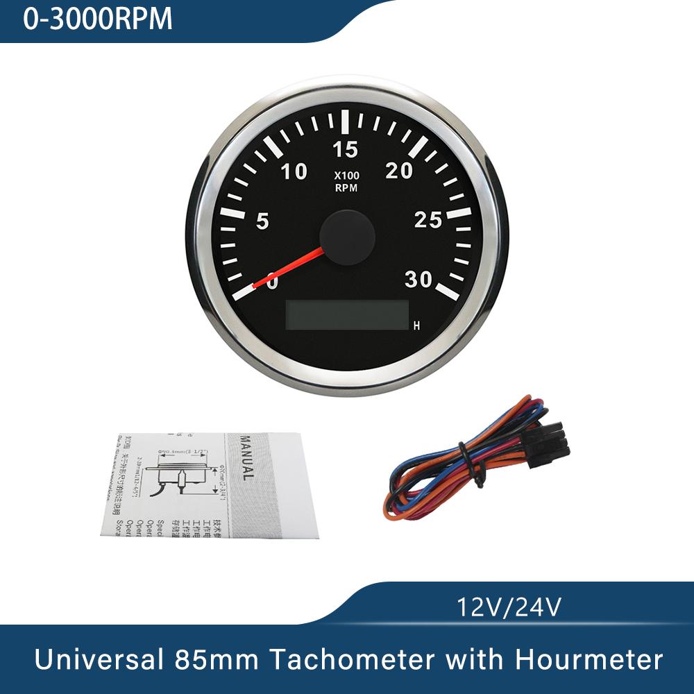 Universal 85mm Tachometer Engine RPM Gauge Set with Hourmeter for Car Boat Truck