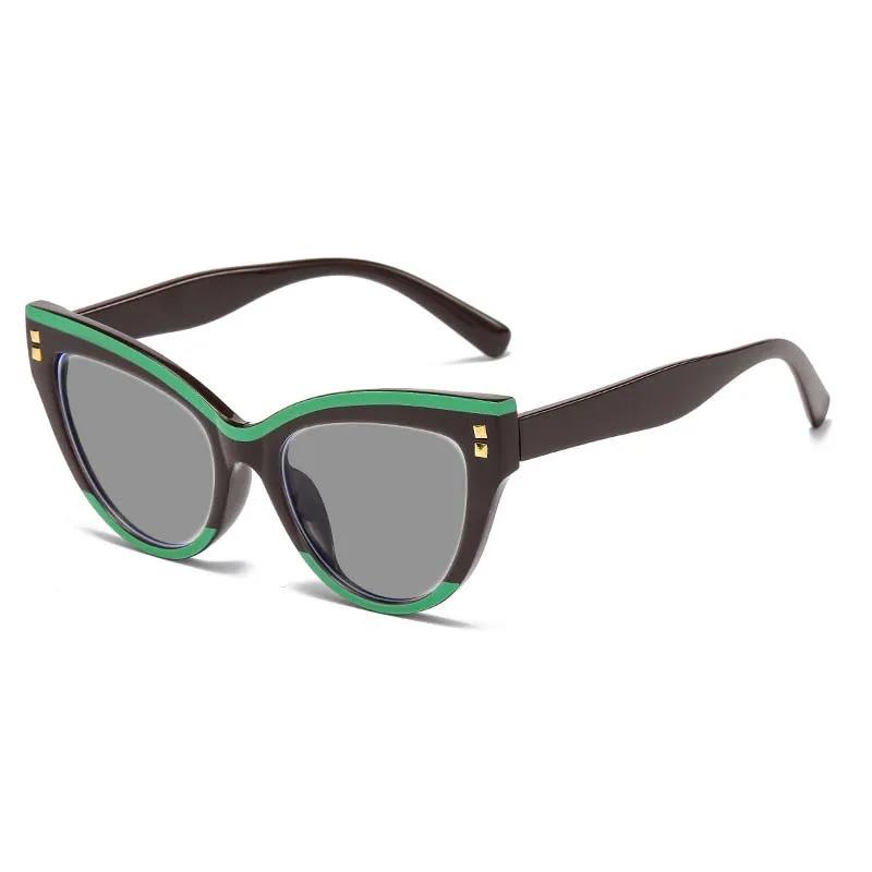 Women's Retro Cat Eye Studded Presbyopia Sunglasses Fashion Color Blocking Anti UV and Anti Blue Light Glasses Diopter To +4.0