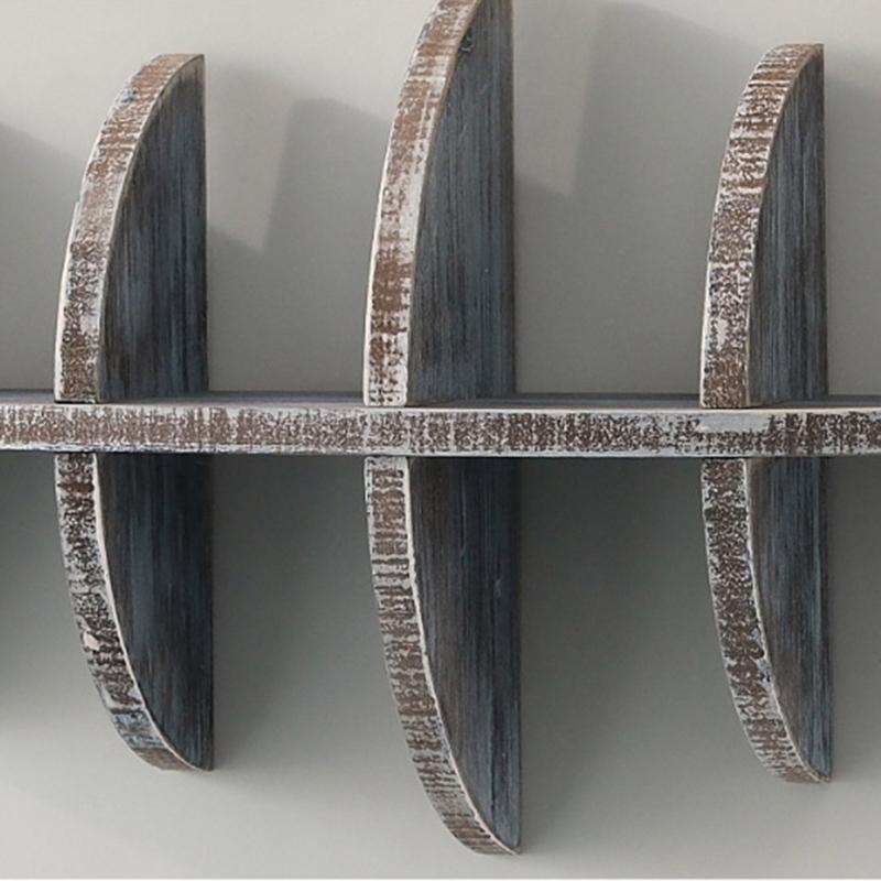 Farmhouses Blue Wood Fish Wall Art Hanging Shelf With Antique Finish For Lake House Study Bathroom Storage Organizers