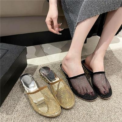 Fashion Mesh Slippers Fashion Round Toe Deep Mouth Breathable Non-slip Hollow Heel Wrapped Head Half Drag