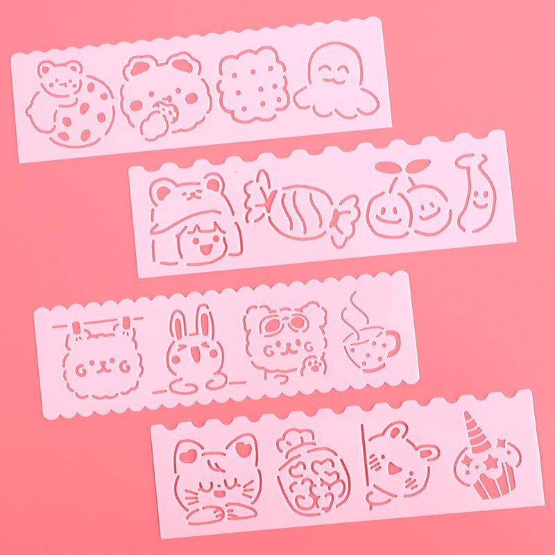 Yeni uzun şerit 3 nesil boyama şablonu 12 model 8 bir dizi el kopyası gazete boyama PET şablonu küçük cetvel seti