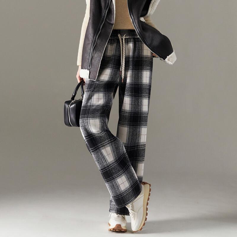 Demana Women's Fleece-Lined Plaid Wide-Leg Pants