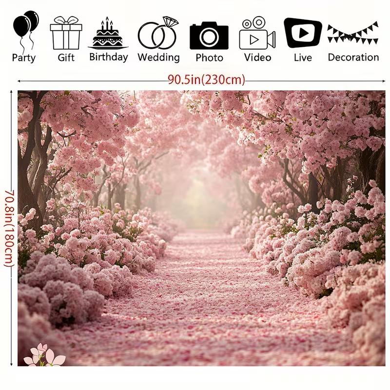 2D Dreamy Sakura Forest Tapestry, Pink Cherry Blossom Path Wall Hanging