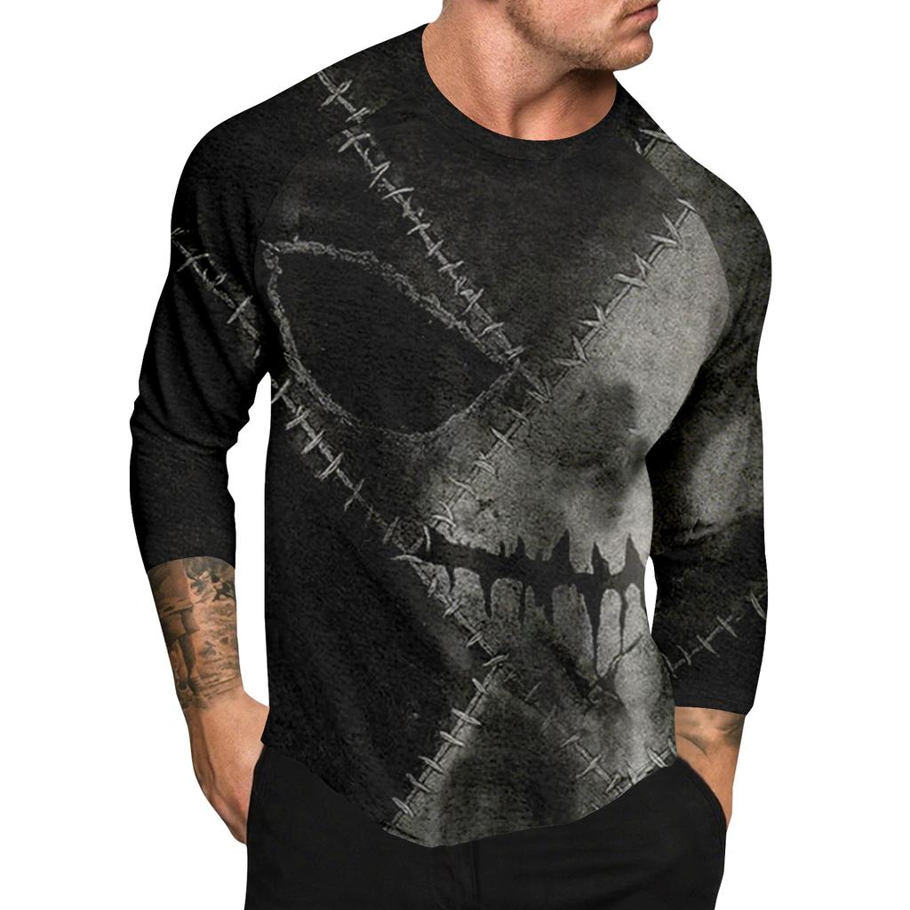 Pánský top s dlouhým rukávem s raglánovými rukávy a halloweenským potiskem