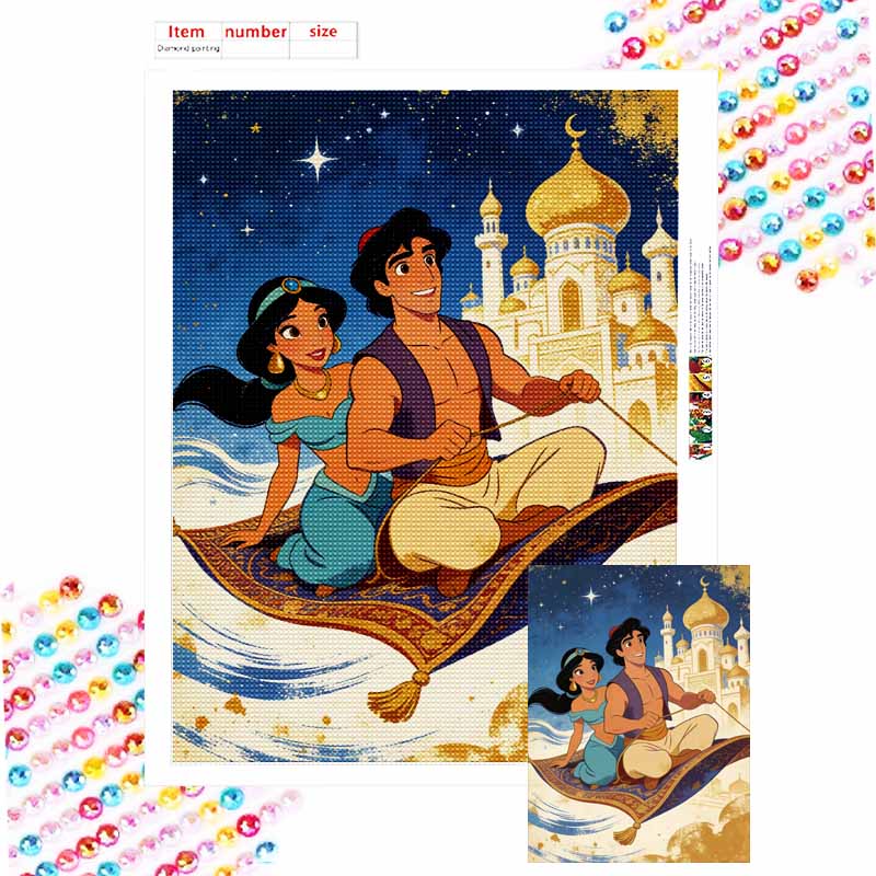 Disney Aladdin Magic Carpet Ride Diamond Painting Kit 5D DIY Diamond Art Home Bedroom Wall Decor Round 20x30cm