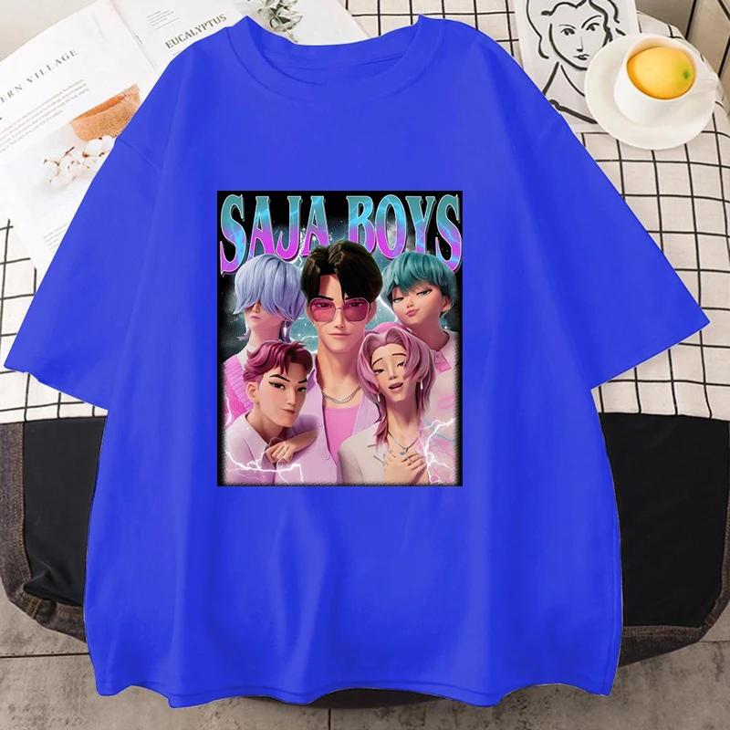 Letní pánské populární K-Pop Devil Hunter Saja chlapecké vzorované tričko s krátkým rukávem 100% čistá bavlna módní oblečení top