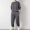 Men's Autumn Oversized Waffle Weave Suit Youth Loose-fitting Casual Sweatshirt + Sweatpants Simple Casual Two-piece Set