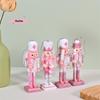 S-1/4Pcs Soldier Home Desktop Ornament Nutcracker Puppet Christmas Tree Pendant Pink Wooden Handicraft Xmas New Year Decoration