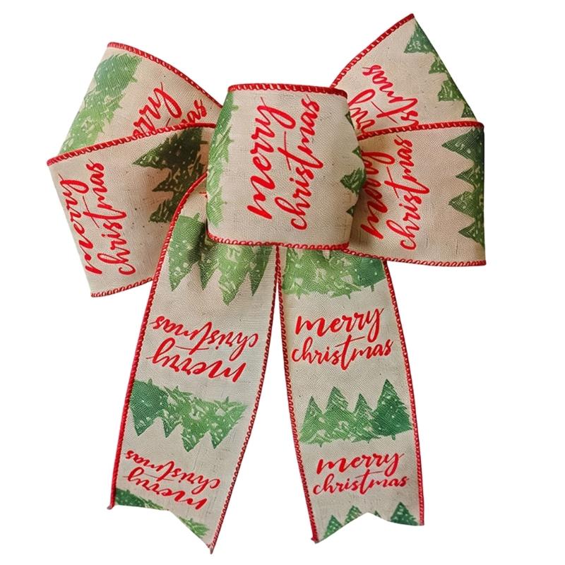 Double Layer Christmas Ribbon Accent Set of 2, Fabric Hanging Pieces for Tree Entry Wall Wreath and Gift Finish
