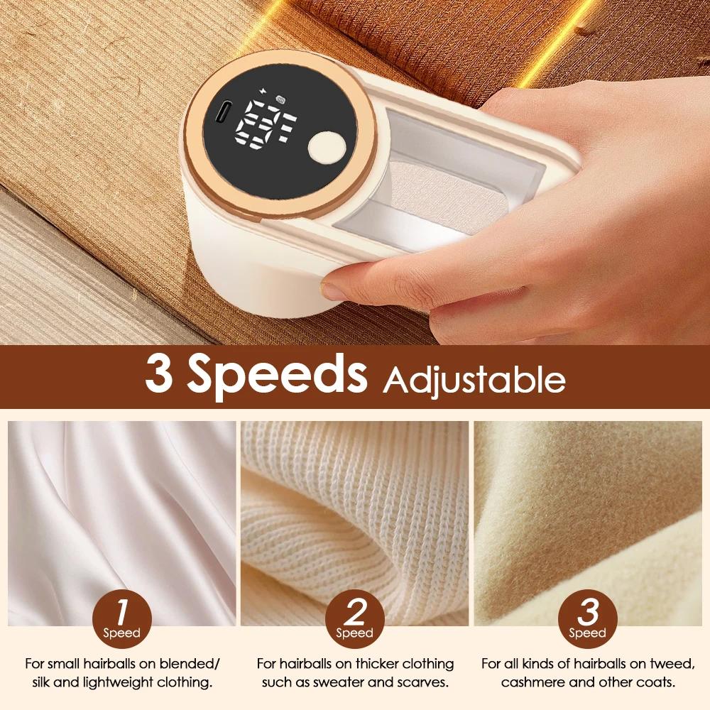 3 Speeds Fabric Clothes Shaver Pill Lint Remover Rechargeable LED Display Hairball Trimmer Fuzz Remover for Clothes Sweater