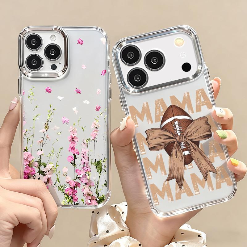 Floral Pattern Case For iPhone 17 Pro Max iPhone 16 15 14 13 Pro Max 11 17e 16e Plating Lens Frame Clear Soft Silicone Back Cover