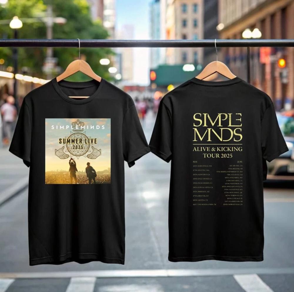 

Футболка Simple Minds Tour 2025 Футболка рок-группы Живые и Бодрые Подарок для мужчин и женщин С принтом Удобная С коротким рукавом Уличная одежда 3XL