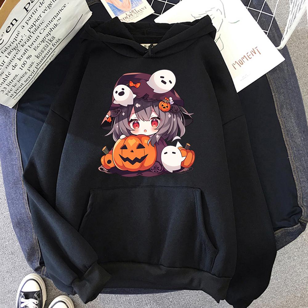 Halloween Pumpkins Genshin Impact Hu Tao Hoodie Women Cute Aesthetic Hoodies Unisex Autumn Winter Kawaii Pullovers Sweatshirts