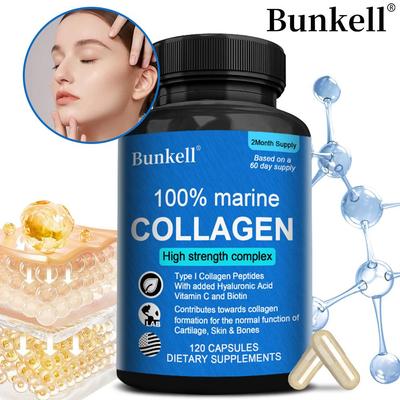 Marine-Kollagen Typ 1 Kapseln mit Hyaluronsäure, Vitamin C & Biotin, 120 Kapseln Nahrungsergänzungsmittel