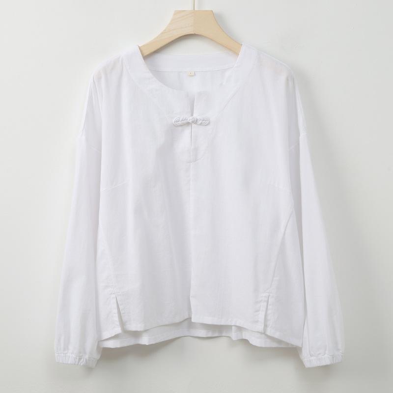 

Johnature Women Vintage Pullover T-Shirts Soft Spring Solid Color Long Sleeve Button Casual Loose T-Shirts XXL белый