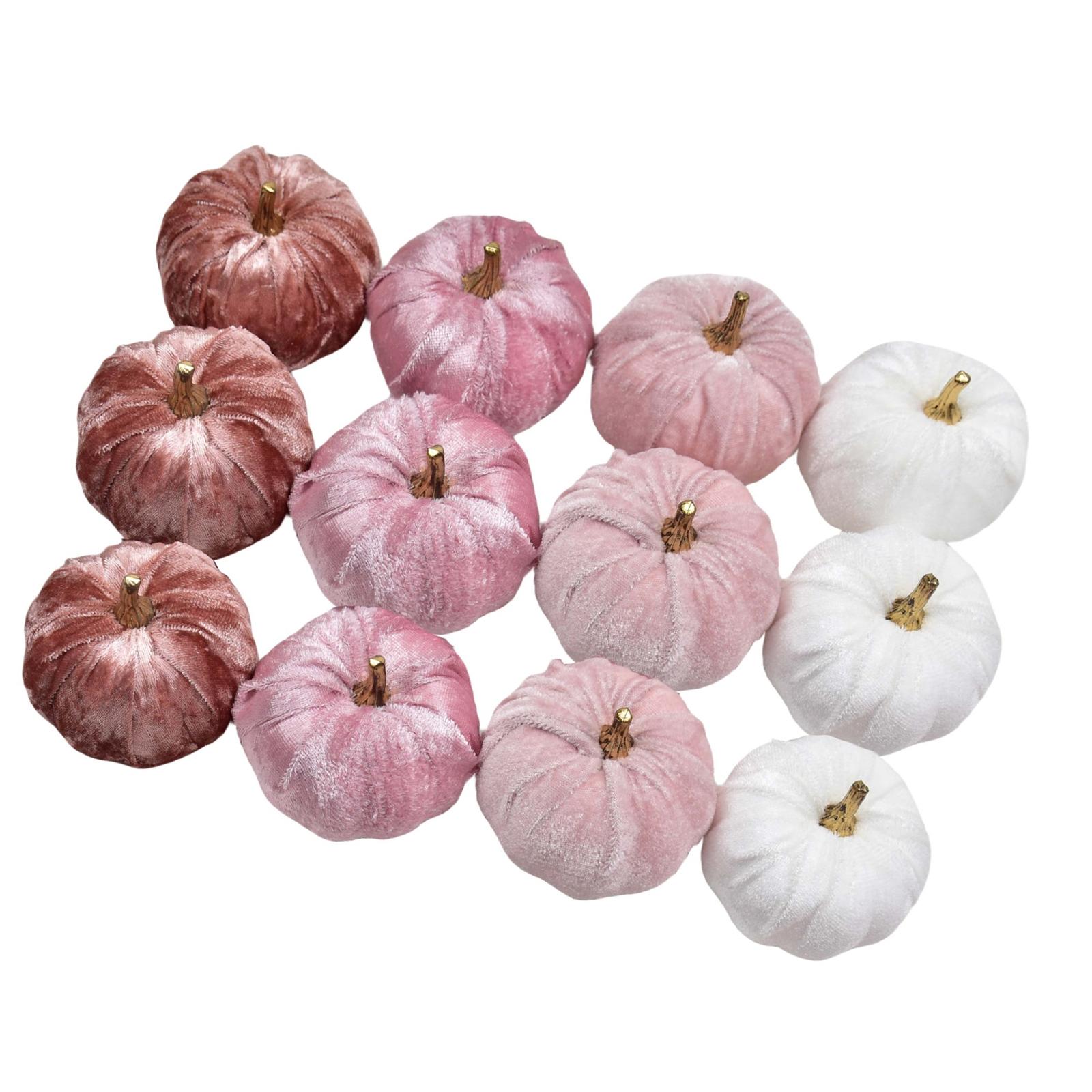 

12pcs Decorative Velvets Pumpkin Set For Halloween Thanksgiving Home Party Lightweight Artificial Vegetables Decoration A