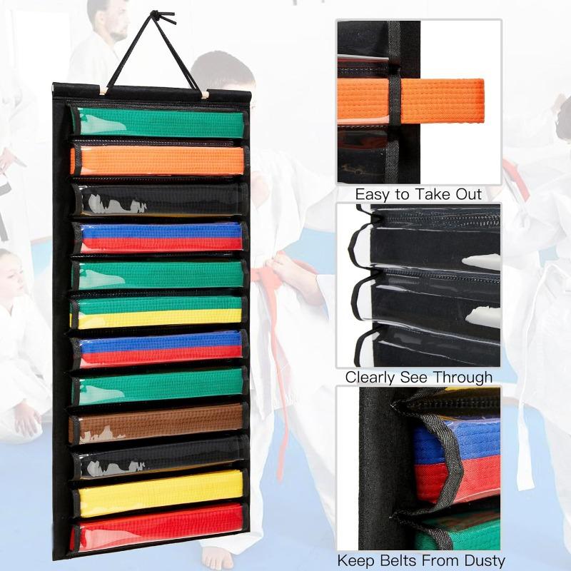 Non-Woven Felt Storage Hanging Bag for Taekwondo/Karate Belts, Martial Arts Belt Organizer Display Holder Wall Mounted Fabric