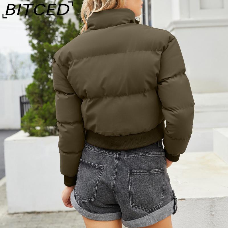 BITCED Женское хлопковое пальто короткой длины на осень/зиму, с длинными рукавами и высоким воротником, теплая куртка, повседневная хлопковая куртка свободного кроя, пуховик