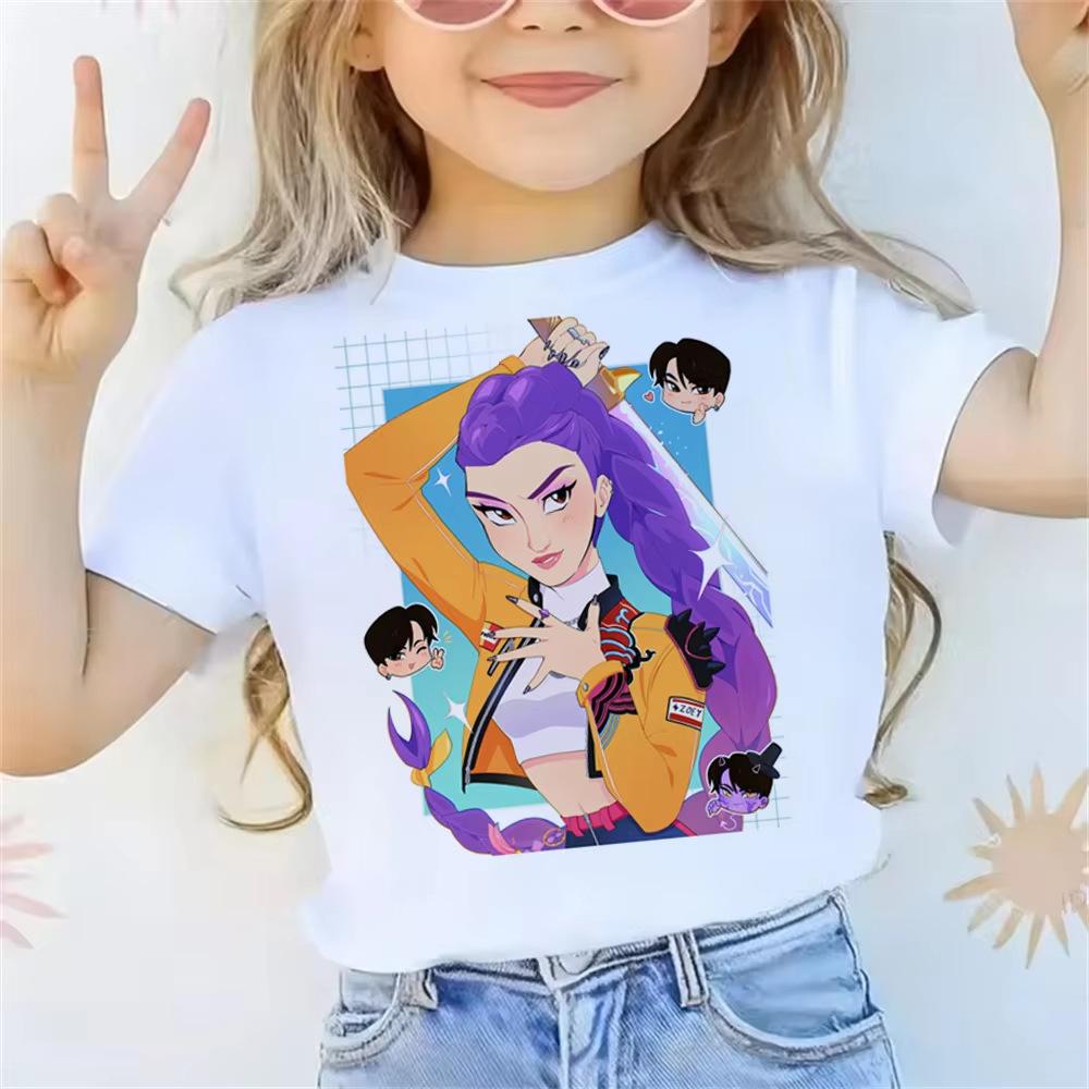 Boys' and Girls' Demon Hunter Girls Group Loose-Fit T-Shirt Summer Kids' Casual Round-Neck Short-Sleeve Top