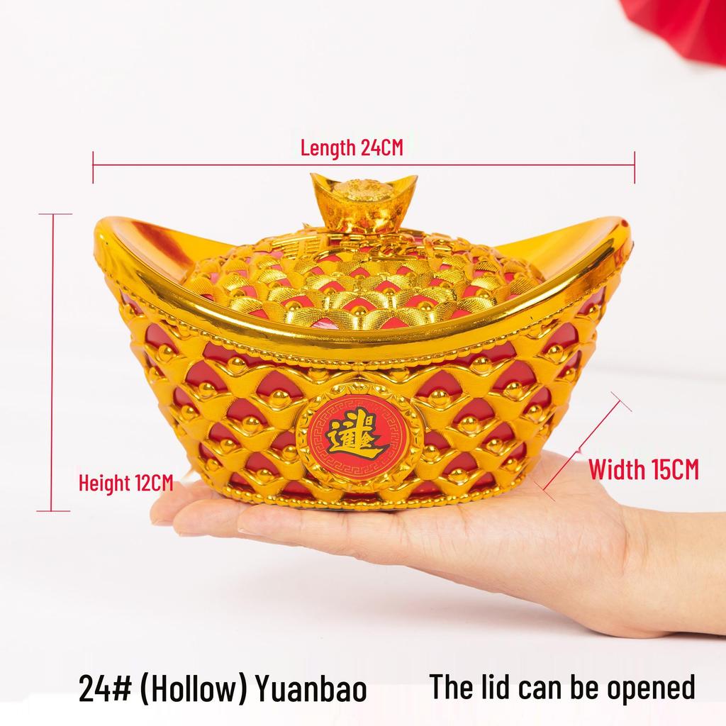 Feng Shui Gold Ingot Ornament for Wealth: New Year Hollow Plastic Candy Box Decor