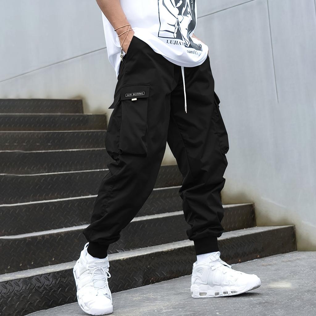 Pantaloni de jogging pentru bărbați pentru primăvară și toamnă, în aer liber, ocazional, pantaloni cargo cu șnur cu mai multe buzunare