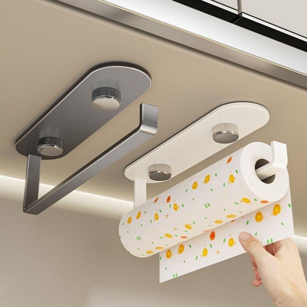 Carbon Steel Suction Cup Tissue Hanger Wall Mounted No-Drill Cling Film Storage Rack Space Saving Paper Towel Holder Toilet