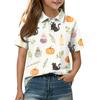 Kids Halloween Print Polo Shirt Short Sleeve Casual Top with Button Collar for Boys and Girls Comfortable Fit Lightweight Fabric