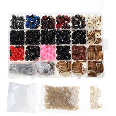 Olhos Narizes de Boneca e Articulações de Madeira Giratórias Olhos Plásticos Meio Redondos para Bonecas DIY Ursos Artesanato Halloween 748 peças