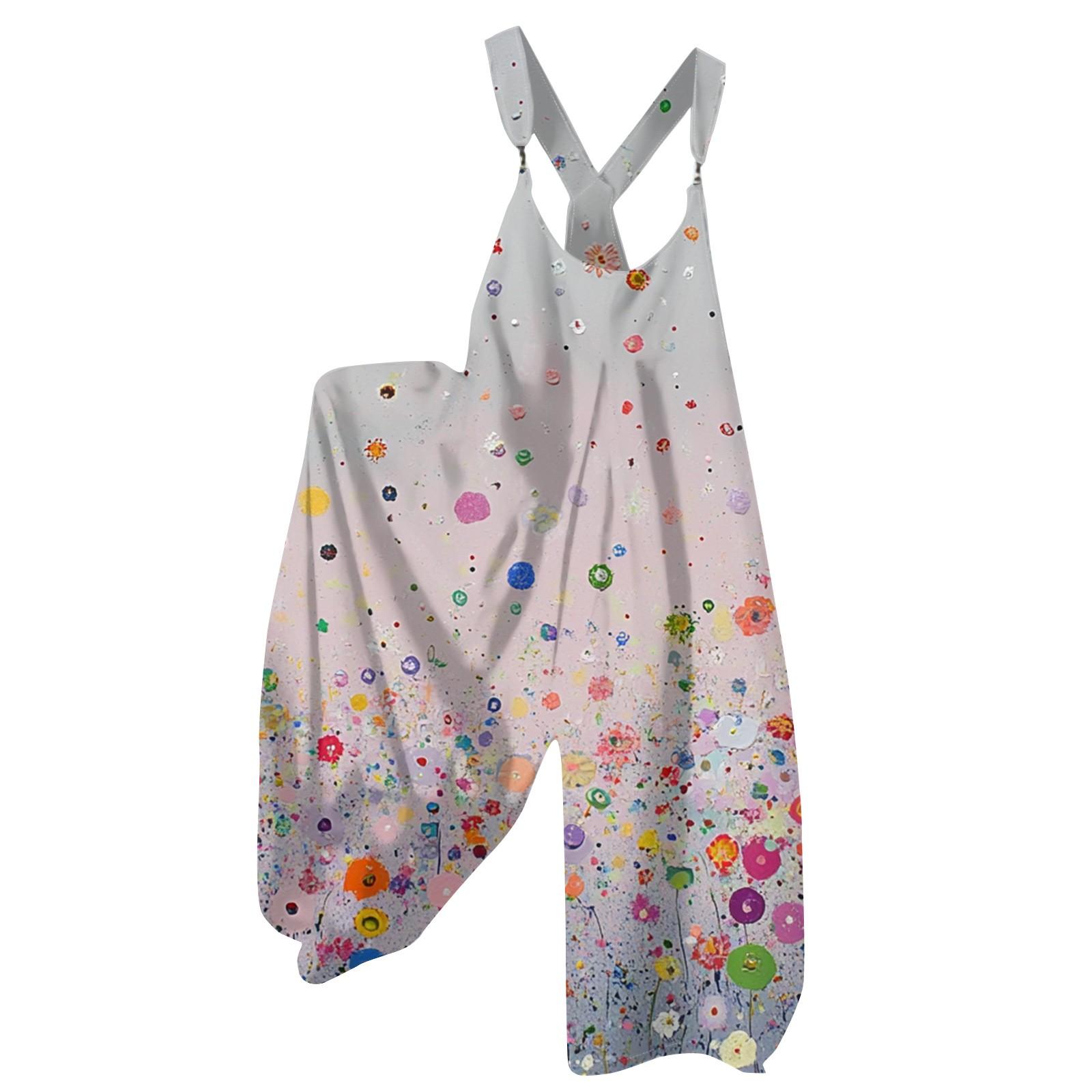 

Женский летний комбинезон с цветочным принтом в винтажном стиле (Нерегулируемые ремни) S