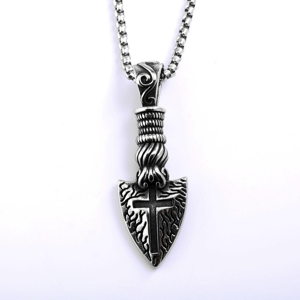 Retro European Stainless Steel Cross Sun Pendant Necklace
