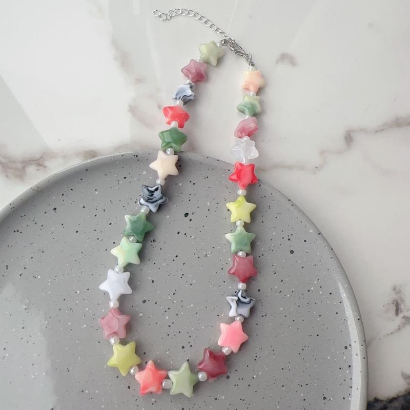 New Colorful Acrylic Heart Beaded Choker Necklace For Women Trendy Resin Love Clavicle Chain Collar Valentine'S Day Jewelry Gift