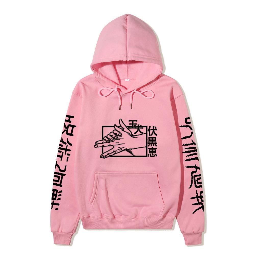 Jujutsu Kaisen Men Women Fleece Hoodie Jujutsu Kaisen Front Back Graphic Kanji Print Autumn Winter Anime Streetwear Hooded Sweatshirt