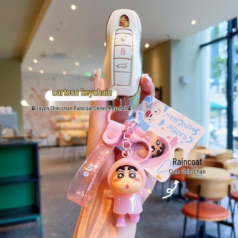Echter Crayon Shin-chan Plüsch-Schlüsselanhänger: Unisex Regenmantel Anhänger für Schlüssel und Taschen
