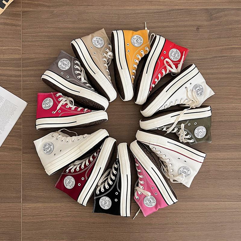 Medium and High-top Canvas Shoes Women's 2025 Spring Popular Versatile Casual Black Board Shoes Inner Height Increase Thick Sole Classic Little White