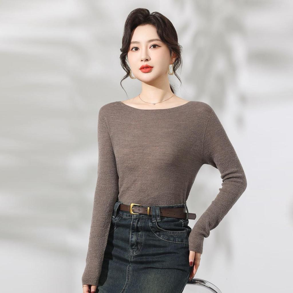 Le Kasha Elegant One-Shoulder Knit Sweater - Women's Autumn/Winter Slim Herringbone Top