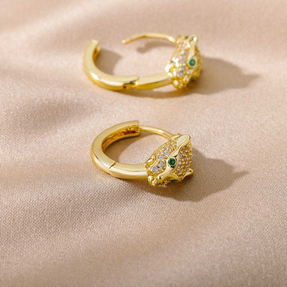 Punk Cz Stone Crystal Panther Hoop Earrings  For Women Animal Leopard Head Earrings Exaggerated Party Jewelry Gift Bijoux Femme