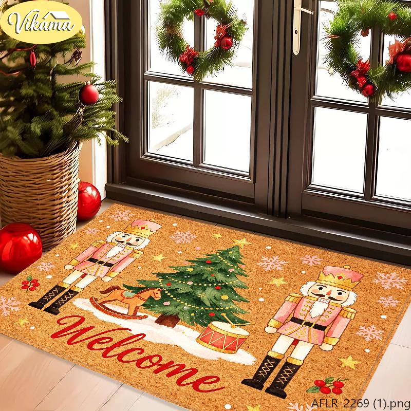 Retro Welcome-Style Christmas Nutcracker Doormat, Non-Slip, Absorbent Entryway Mat, Festive Home Christmas Decor Rug
