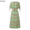 ZANZEA Women Square Collar Loose Casual Floral Print Short Sleeve Dress